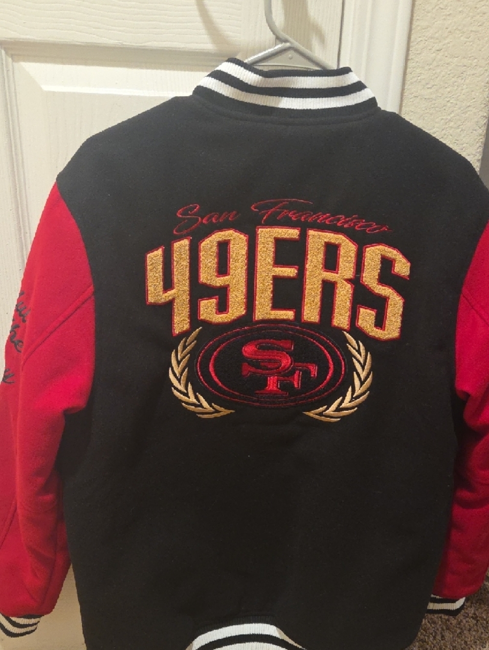 NFL San Francisco 49ers Black and Red Varsity Bomber Jacket - Picture 2 of 6